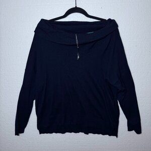 JC Penney Womens Plus Size 2X Navy Cashmere Blend Cowl Neck Sweater Off Shoulder